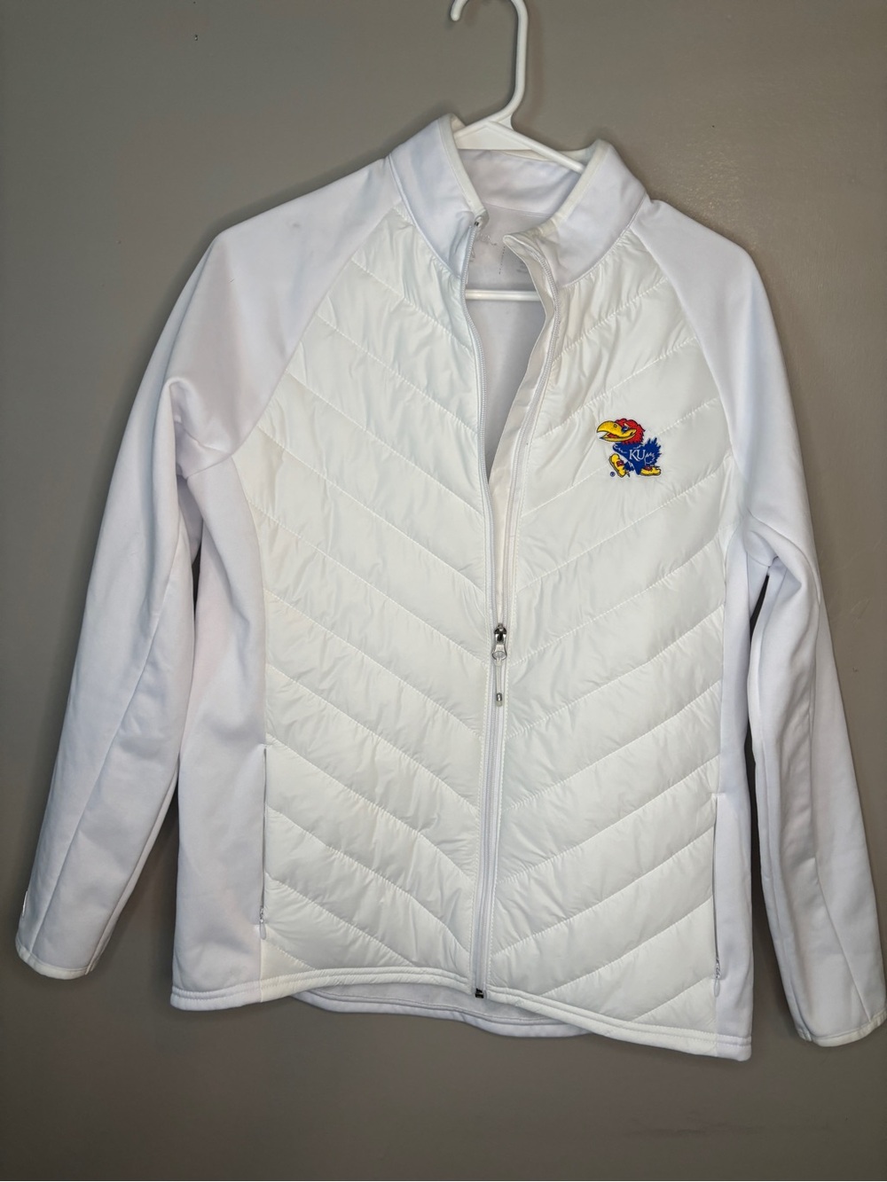 White Quilted Jacket with KU Team Logo